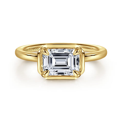 14K Yellow Gold East West and Bezel Prong Emerald Cut Diamond Engagement Ring 14K Yellow Gold East West and Bezel Prong Emerald Cut Diamond Engagement Ring