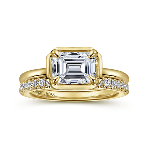 14K Yellow Gold East West and Bezel Prong Emerald Cut Diamond Engagement Ring 14K Yellow Gold East West and Bezel Prong Emerald Cut Diamond Engagement Ring