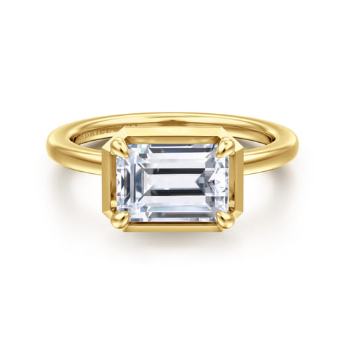 14K Yellow Gold East West and Bezel Prong Emerald Cut Diamond Engagement Ring