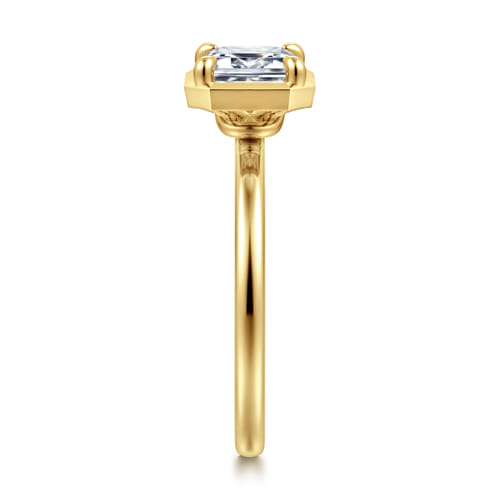 14K Yellow Gold East West and Bezel Prong Emerald Cut Diamond Engagement Ring