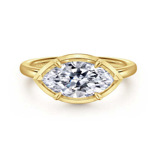 14K Yellow Gold East West and Bezel Prong Marquise Shape Diamond Engagement Ring 14K Yellow Gold East West and Bezel Prong Marquise Shape Diamond Engagement Ring