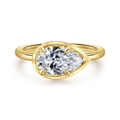14K Yellow Gold East West and Bezel Prong Pear Shape Diamond Engagement Ring 14K Yellow Gold East West and Bezel Prong Pear Shape Diamond Engagement Ring