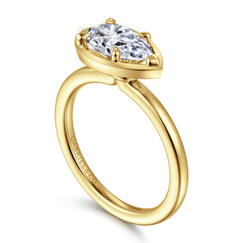 14K Yellow Gold East West and Bezel Prong Pear Shape Diamond Engagement Ring 14K Yellow Gold East West and Bezel Prong Pear Shape Diamond Engagement Ring