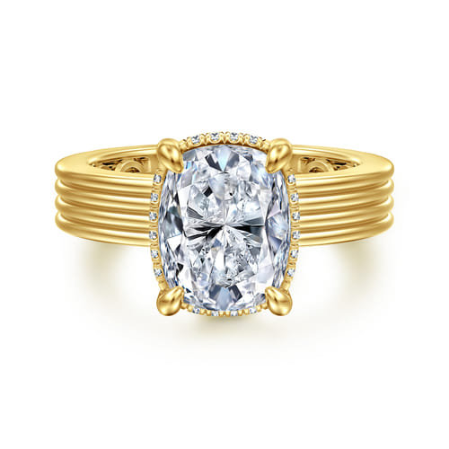 14K Yellow Gold Elongate Cushion Diamond Engagement Ring