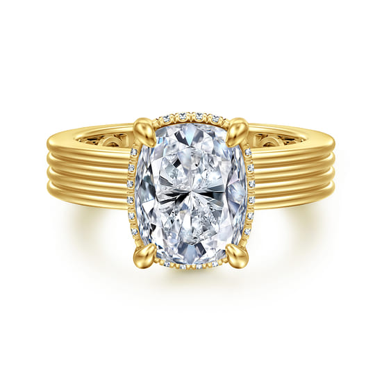 14K Yellow Gold Elongate Cushion Diamond Engagement Ring
