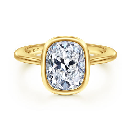 14K Yellow Gold Elongated Cushion Bezel Set Solitaire Diamond Engagement Ring