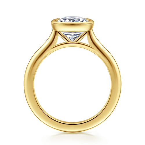 14K Yellow Gold Elongated Cushion Bezel Set Solitaire Diamond Engagement Ring