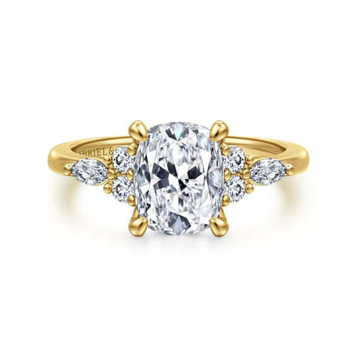 14K Yellow Gold Elongated Cushion Diamond Cluster Engagement Ring