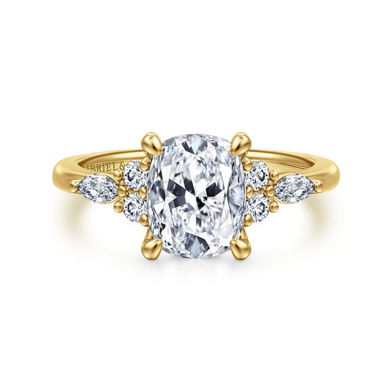 Gabriel - 14K Yellow Gold Elongated Cushion Diamond Cluster Engagement Ring