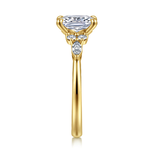 14K Yellow Gold Elongated Cushion Diamond Cluster Engagement Ring
