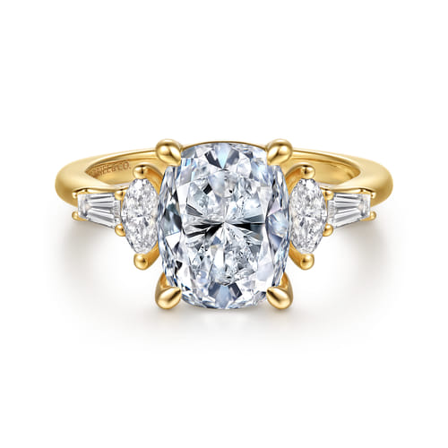14K Yellow Gold Elongated Cushion Diamond Engagement Ring
