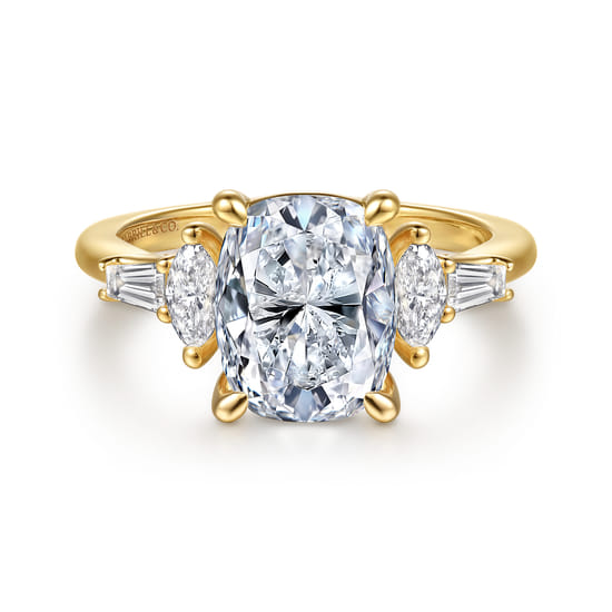 14K Yellow Gold Elongated Cushion Diamond Engagement Ring