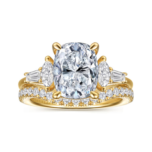 14K Yellow Gold Elongated Cushion Diamond Engagement Ring