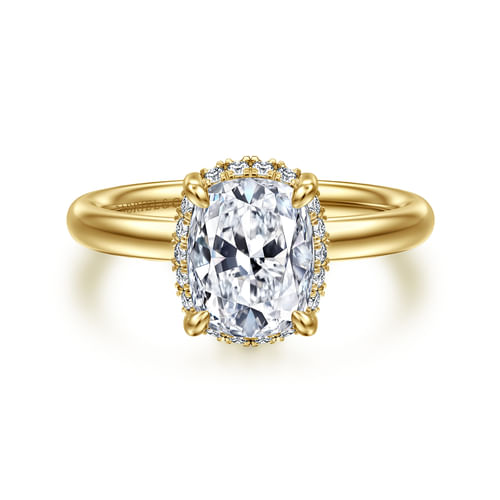 14K Yellow Gold Elongated Cushion Hidden Halo Diamond Engagement Ring