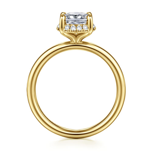 14K Yellow Gold Elongated Cushion Hidden Halo Diamond Engagement Ring