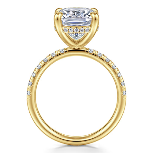 14K Yellow Gold Elongated Cushion Hidden Halo Diamond Engagement Ring