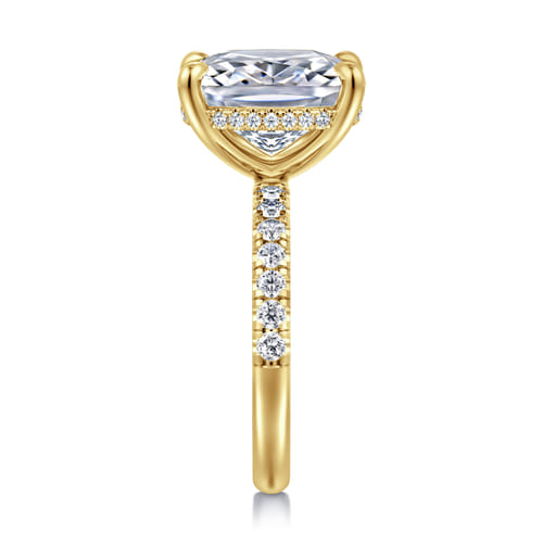 14K Yellow Gold Elongated Cushion Hidden Halo Diamond Engagement Ring