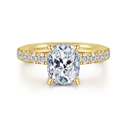 14K Yellow Gold Elongated Cushion Hidden Halo Diamond Engagement Ring