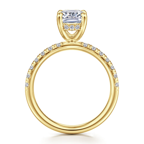 14K Yellow Gold Elongated Cushion Hidden Halo Diamond Engagement Ring