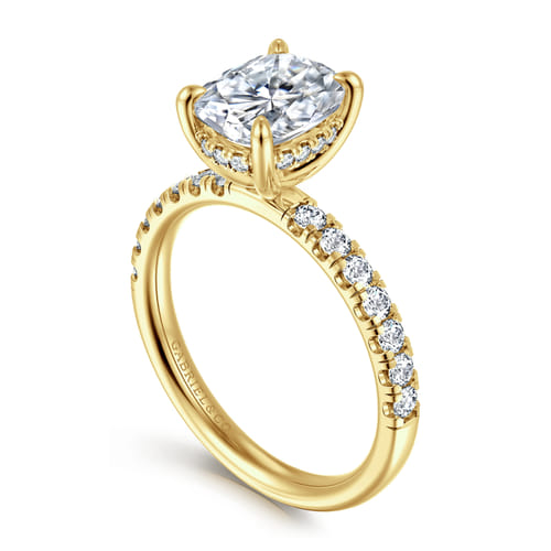 14K Yellow Gold Elongated Cushion Hidden Halo Diamond Engagement Ring