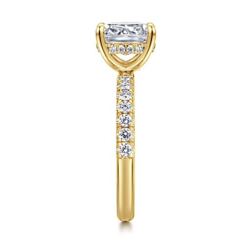 14K Yellow Gold Elongated Cushion Hidden Halo Diamond Engagement Ring