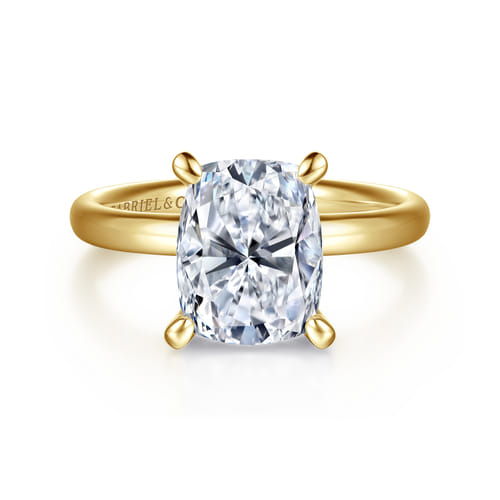 14K Yellow Gold Elongated Cushion Solitaire Diamond Engagement Ring