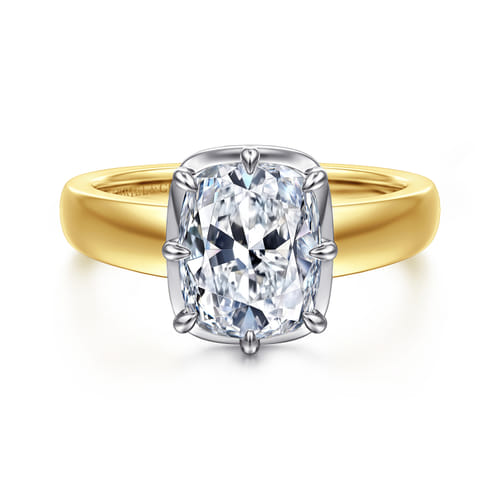 14K Yellow Gold Elongated Cushion Solitaire Diamond Engagement Ring