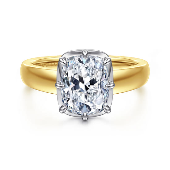14K Yellow Gold Elongated Cushion Solitaire Diamond Engagement Ring