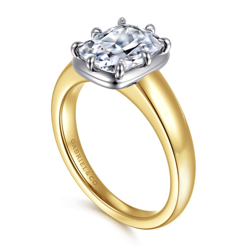 14K Yellow Gold Elongated Cushion Solitaire Diamond Engagement Ring