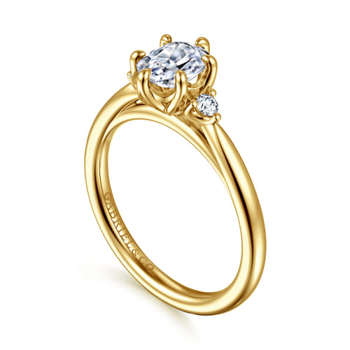 14K Yellow Gold Elongated Cushion Three Stone Diamond Engagement Ring