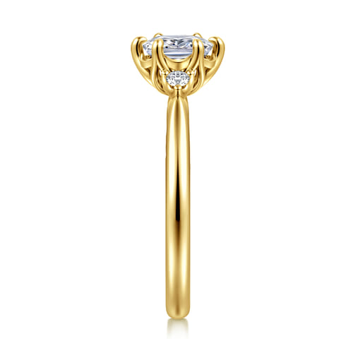 14K Yellow Gold Elongated Cushion Three Stone Diamond Engagement Ring