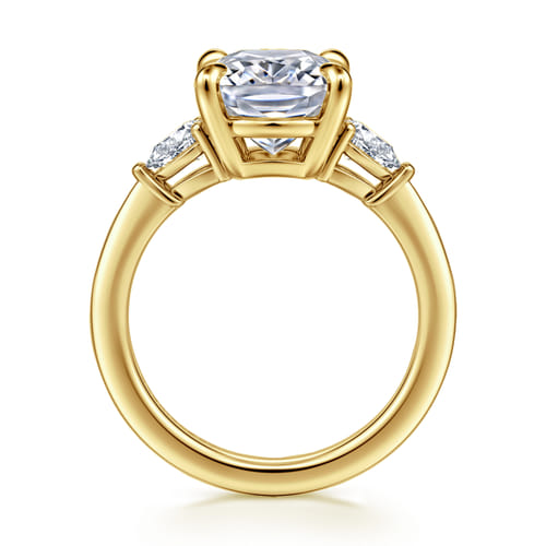 14K Yellow Gold Elongated Cushion Three Stone Diamond Engagement Ring