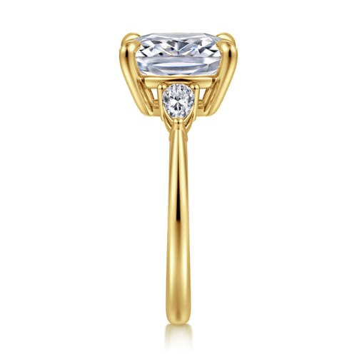 14K Yellow Gold Elongated Cushion Three Stone Diamond Engagement Ring