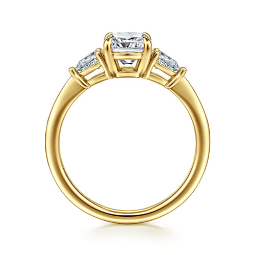 14K Yellow Gold Elongated Cushion Three Stone Diamond Engagement Ring
