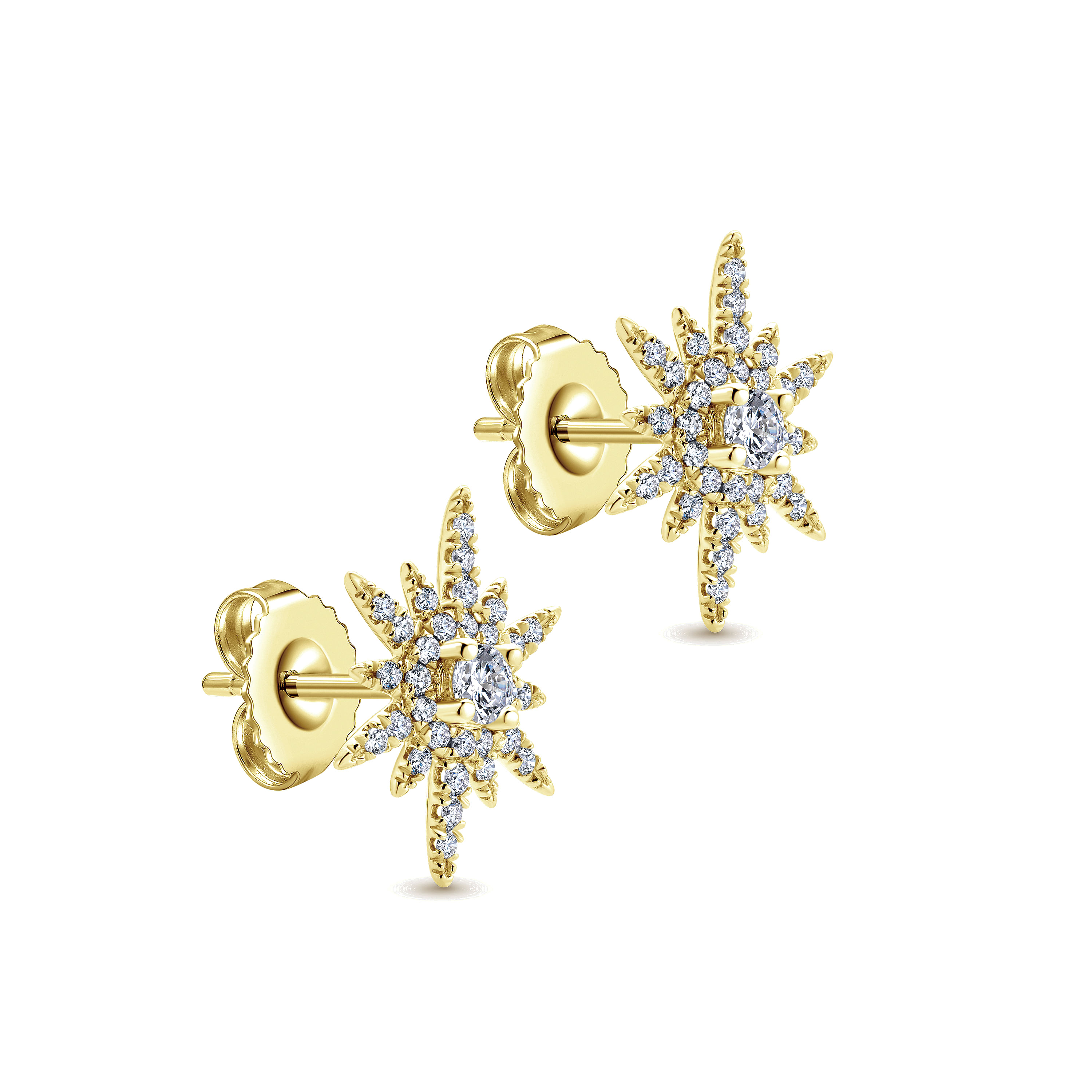 14K Yellow Gold Elongated Diamond Starburst Earrings
