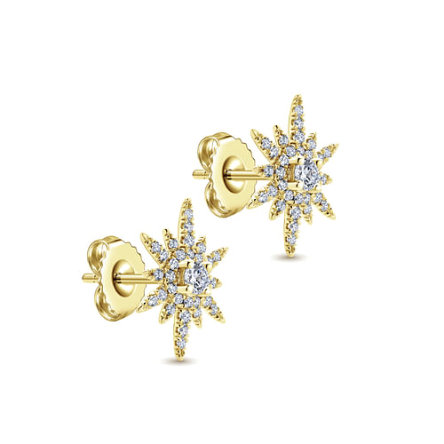 14K Yellow Gold Elongated Diamond Starburst Earrings