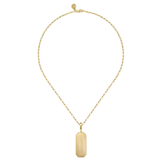 14K Yellow Gold Elongated Dog Tag Pendant Hollow Chain Necklace angle 2