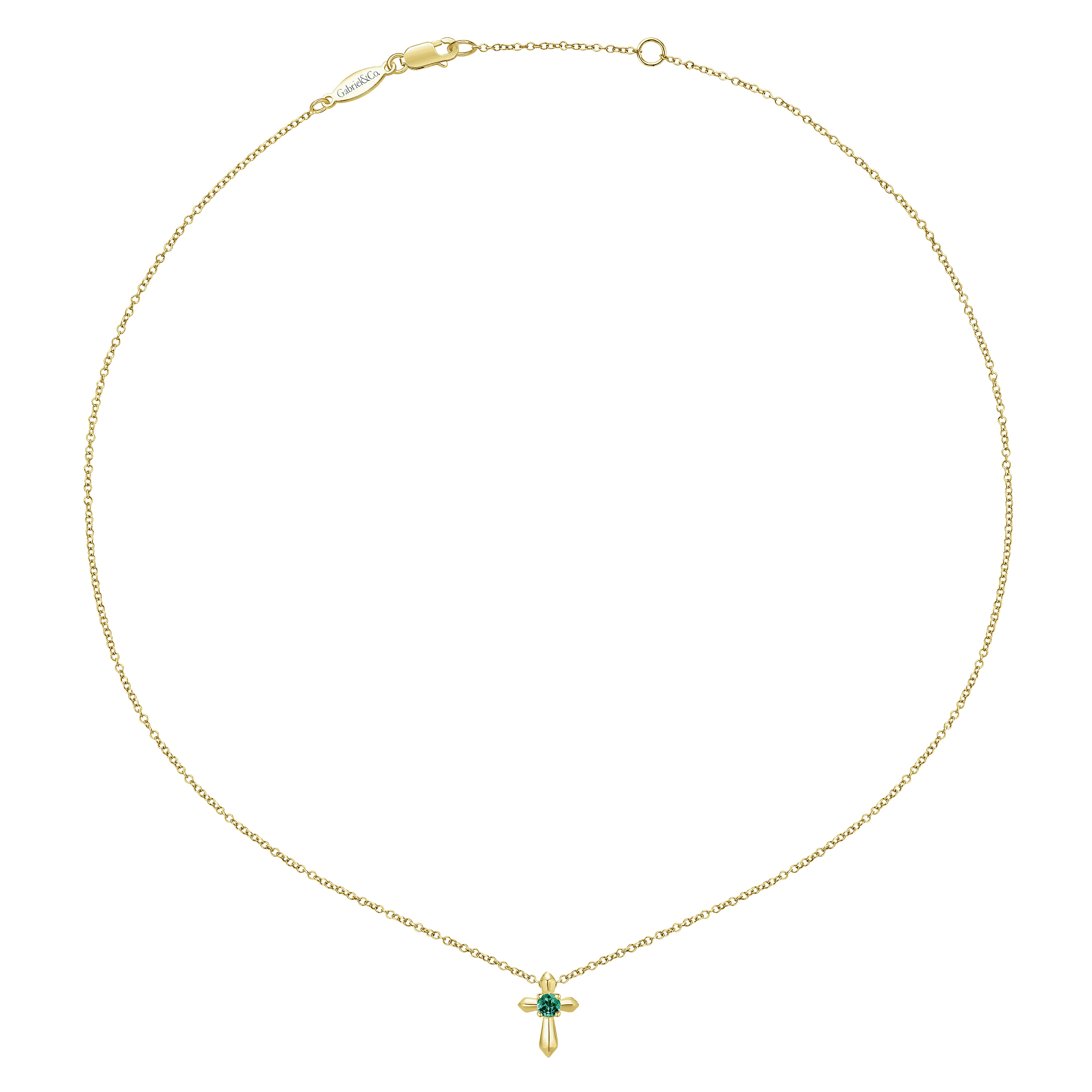 14K Yellow Gold Emerald Cross Pendant Necklace