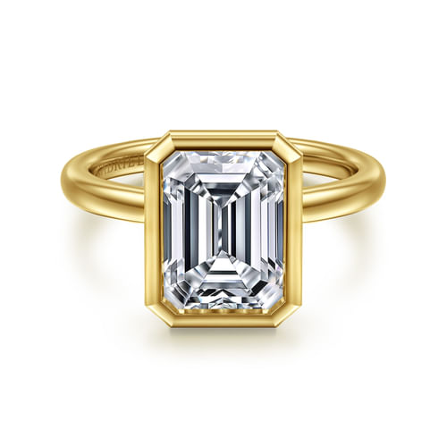 14K Yellow Gold Emerald Cut Bezel Set Diamond Engagement Ring
