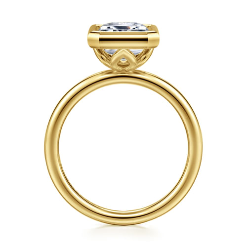 14K Yellow Gold Emerald Cut Bezel Set Diamond Engagement Ring