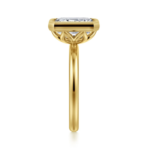 14K Yellow Gold Emerald Cut Bezel Set Diamond Engagement Ring