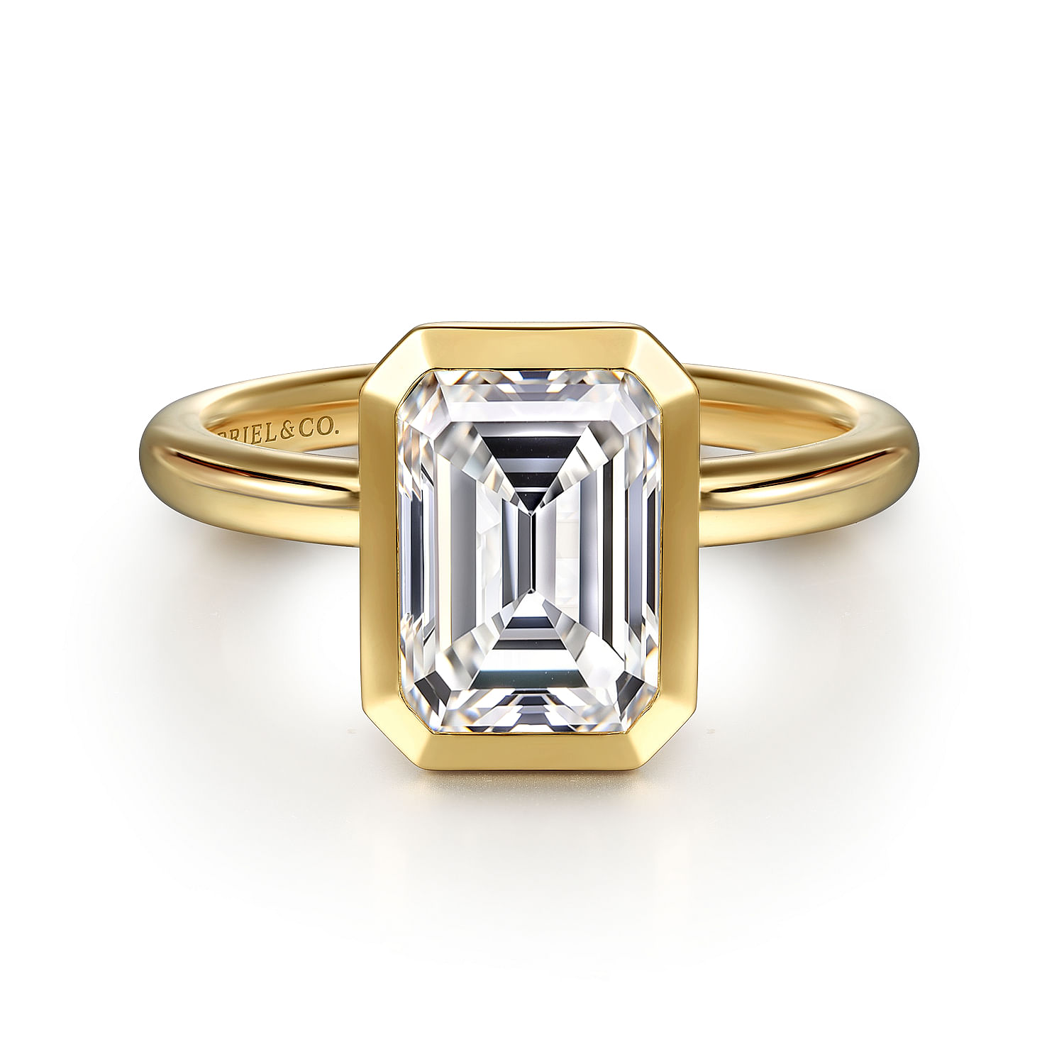 Gabriel - 14K Yellow Gold Emerald Cut Bezel Set Diamond Engagement Ring