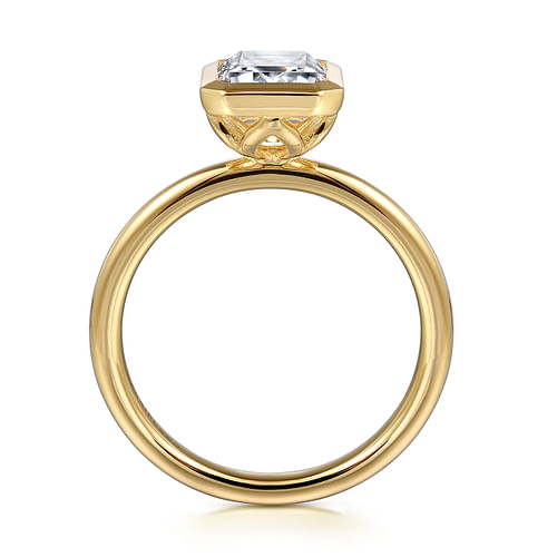 14K Yellow Gold Emerald Cut Bezel Set Diamond Engagement Ring