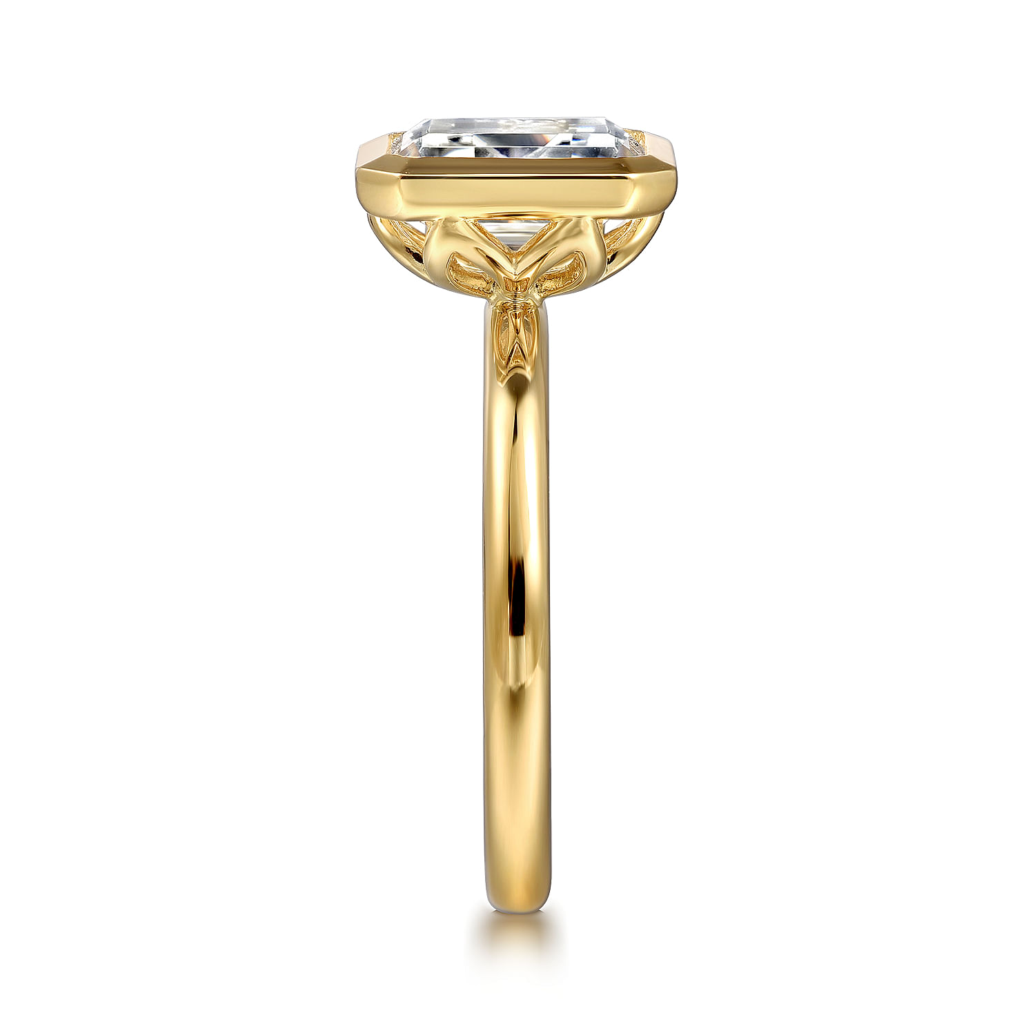14K Yellow Gold Emerald Cut Bezel Set Diamond Engagement Ring