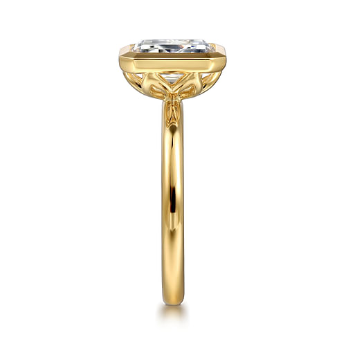 14K Yellow Gold Emerald Cut Bezel Set Diamond Engagement Ring