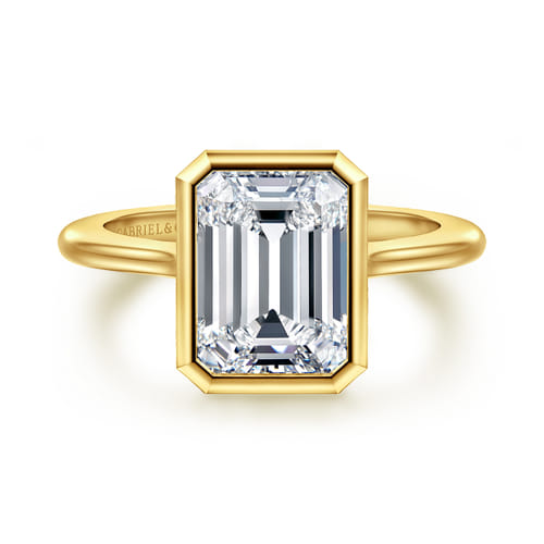 14K Yellow Gold Emerald Cut Bezel Set Solitaire Diamond Engagement Ring