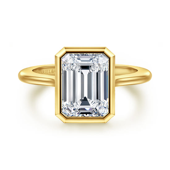 Gabriel - 14K Yellow Gold Emerald Cut Bezel Set Solitaire Diamond Engagement Ring