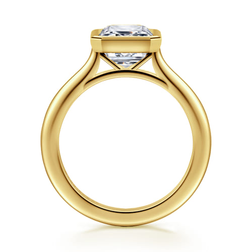 14K Yellow Gold Emerald Cut Bezel Set Solitaire Diamond Engagement Ring
