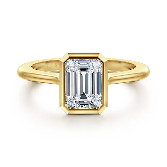 Gabriel - 14K Yellow Gold Emerald Cut Bezel Set Solitaire Diamond Engagement Ring