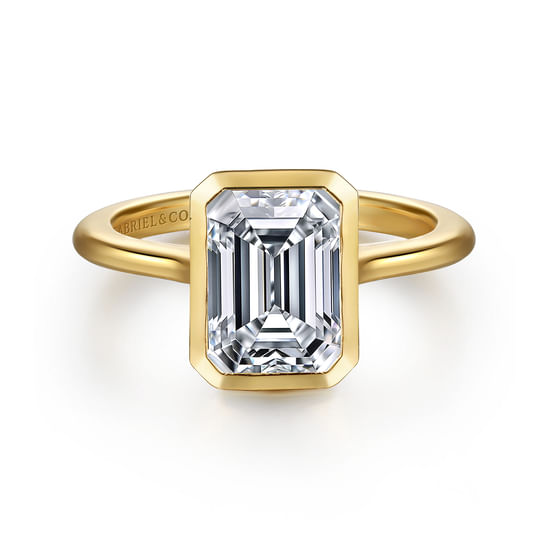 Gabriel - 14K Yellow Gold Emerald Cut Bezel Set Solitaire Diamond Engagement Ring